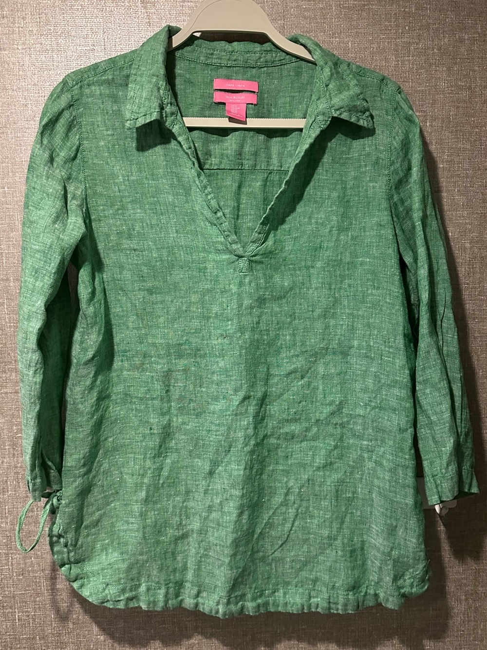Isaac Mizrahi Green Linen Bridgehampton V-Neck Tunic